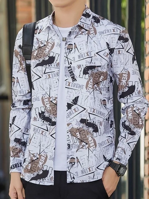 

Summer Men's Long Sve Thin Ice Silk Cool Loose Beach Hawaii Sle Sun Protection irt Casual Faion Printed Polyester Fiber