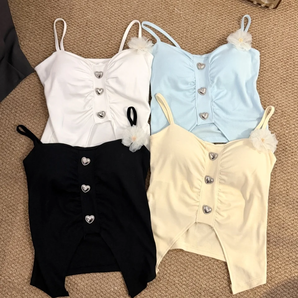 Summer New Pure Desire Floral Decoration Strap Vest Women Slimming Anti-Aging Exposure Fixed Band Chest Pad Versatile