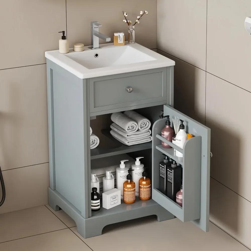 

20" Bathroom Vanity with Sink, Bathroom Cabinet with Soft Closing Door, Storage Cabine with Storage Rack and Adjustable Shelve