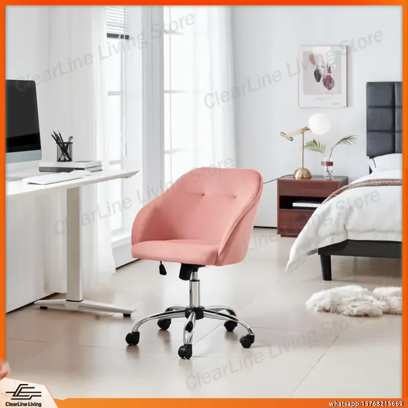 Pink Velvet Swivel Office Chair with Wheels Adjustable Height Ergonomic Desk Chair for Home Office Bedroom Living Room
