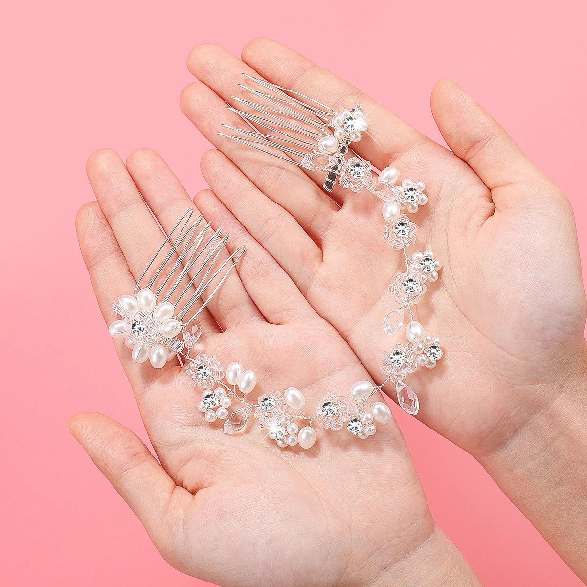 

Double Hair Combs Pearl Crystal Silver Bridal Wedding Hair Accessories Elegant Party Prom Headdress Bridal Comb