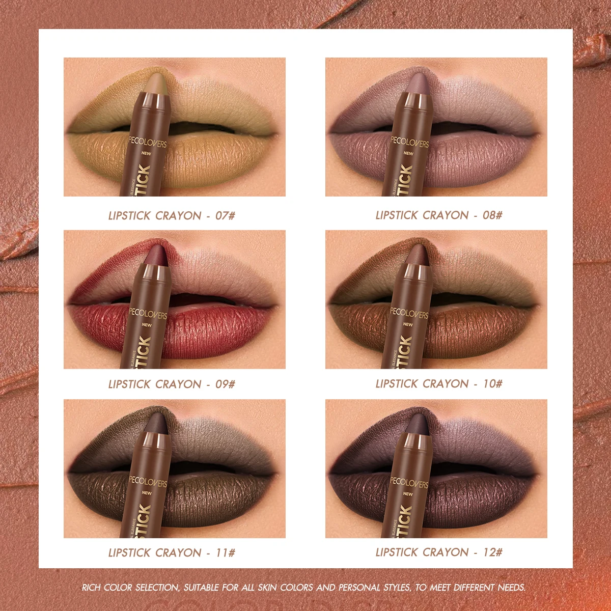1pcs Matte Waterproof Lip Liner, Crayon Nib Design Lip Line Lip Balm Dual ใช้, การออกแบบโรตารี่ยาวนานสีน้ําตาลลิปสติก