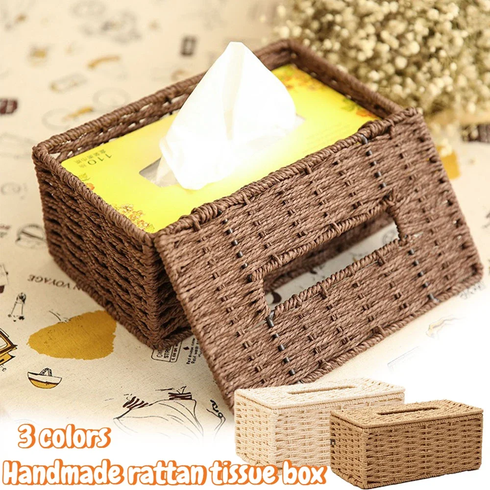 

1PC Rattan Handmade Knitting Tissue Box Vintage Napkin Holder for Barthroom Kitchen Home Hotel and Office Home Storage Decor