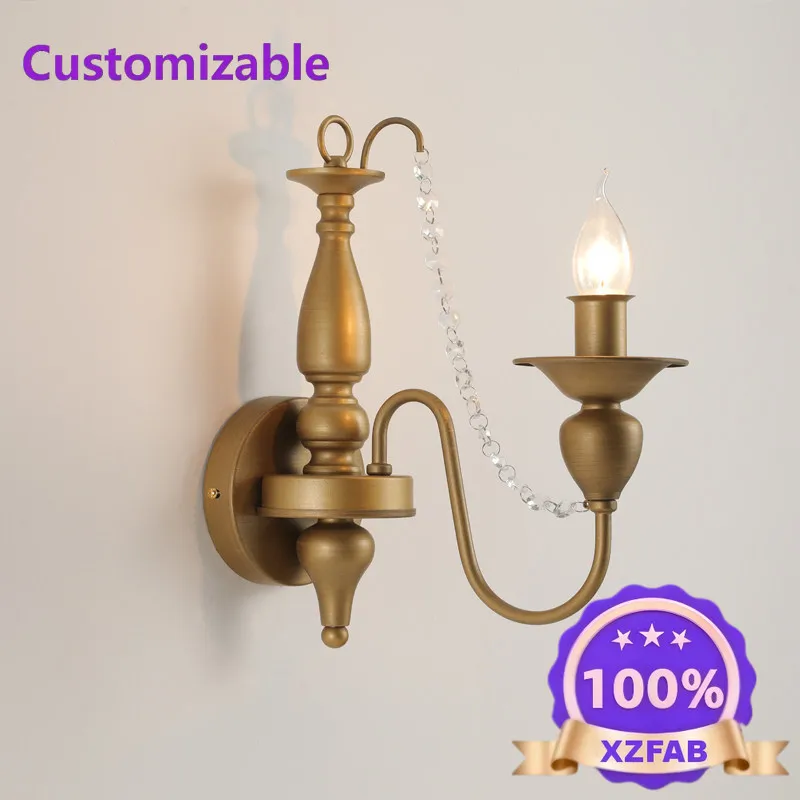 Factory Direct 2026 French crystal bedroom bedside wall lamp vintage American vintage background wall single head lamp