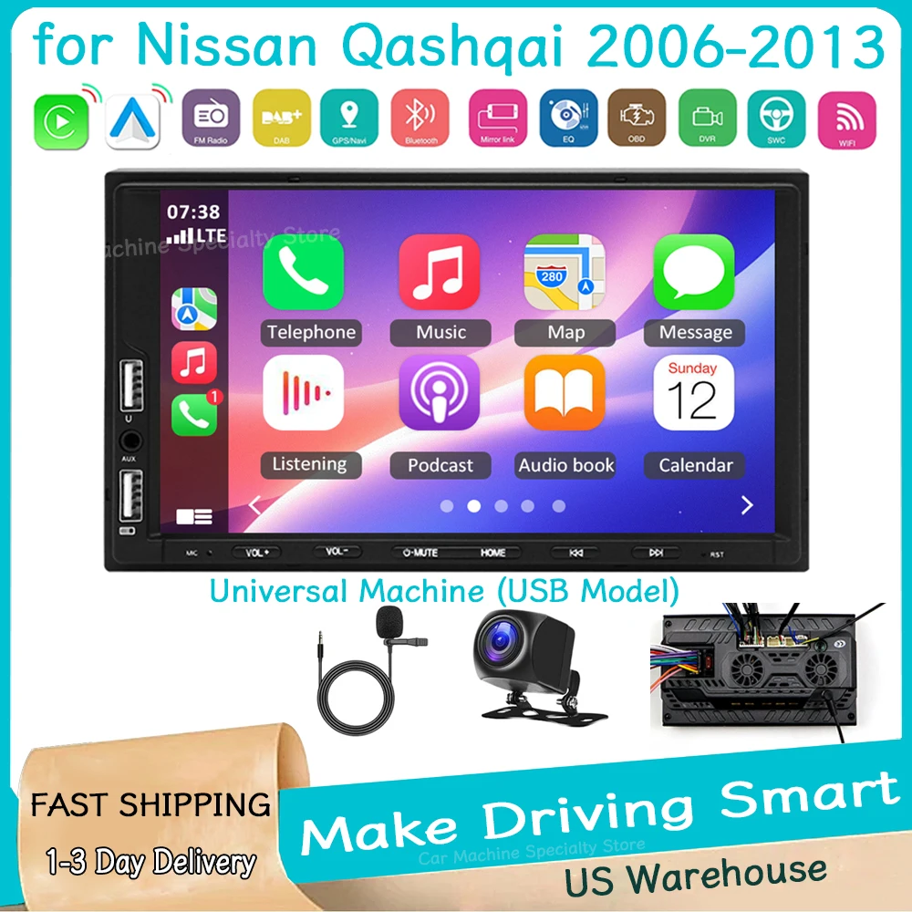 

Universal Car Stereo Radio 7inch for Nissan Qashqai 2006-2013 Android 15 GPS with Carplay Android Auto WiFi Bluetooth SWC 2+32G