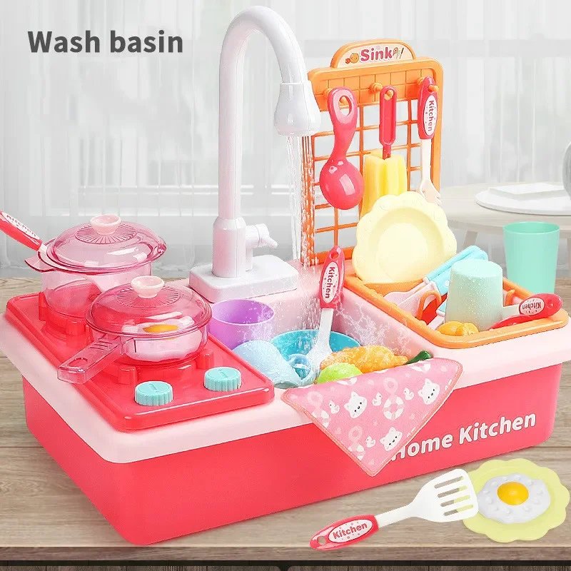 Kitchen Kit for Kids Sink Toys for Children Baby Electric Water Wash Basin Plastic Simulation Dishwasher Pretend Play Gifts