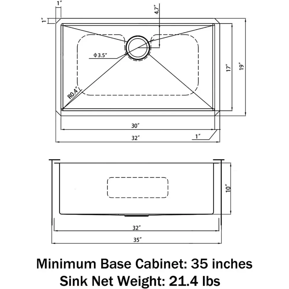 Imagem -05 - Undermount Único Tigela Pia da Cozinha com 18 Gauge 304 Acabamento Satin Hu3219s-s Pia Apenas 32x19x10 em Aço Inoxidável