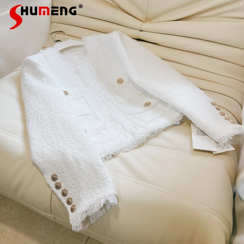 

Early Spring 2024 French Elegant White Tassel Woolen Coat Socialite Style Short Temperament High-Grade Top Jacket Women Clothes