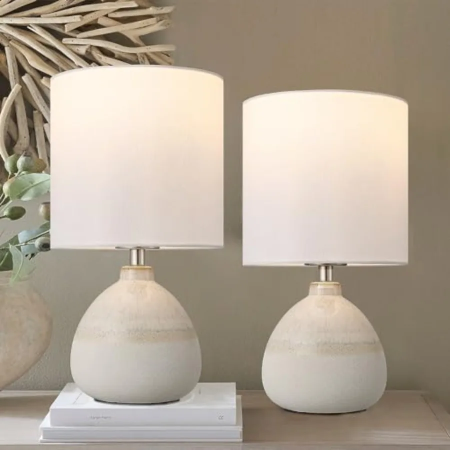 Set of 2 Ceramic Table Lamp for Bedroom, Table Lamp White Farmhouse Rustic Lamp Set Bedside Table Lamps for Nightstand Side Tab