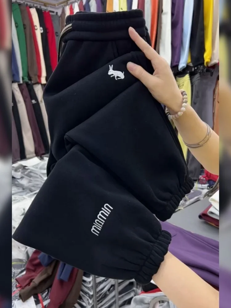 Thiened Fce Winter Sport Hosen frauen Lose Gestickte Harlan Hosen Abnehmen Casual Warme Hosen Koreanische Sle