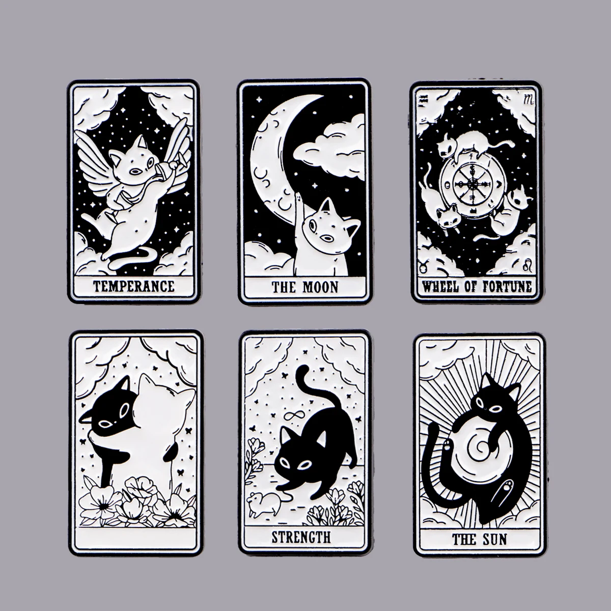 Mystic Black Cats Enamel Pin Tarot Card Moon Sun Brooches on Clothes Badge Bag Lapel Woman Men Jewelry Gifts for Friends