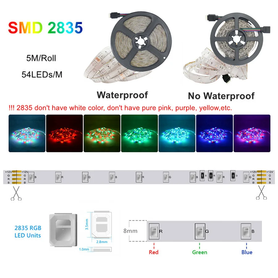 5M 2835 LED Strip Light Bluetooth RGB Lights Flexible LED Lamp Tape Ribbon TV Desktop Screen BackLight Diode Tape