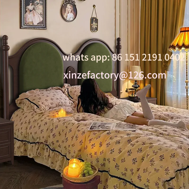 

Customizable French retro soft bag bed queen bed master bedroom solid wood furniture simple medieval double bed light luxury