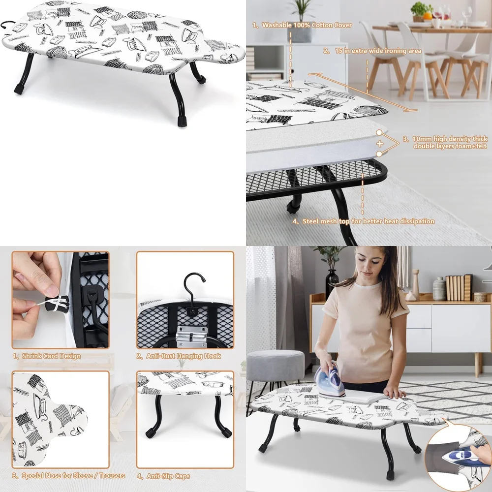 

15 Inch by 30 Inch Ironing Board Cover with Rustproof Hooks Extra Wide Top Pad Replacement Non Slip Iron Board Cover for Home