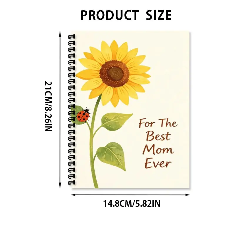 1pc A5 Spiral Notebook Mother's Day Gift Notebook Sunflower & Ladybug Pattern For The Best Mom Ever Keepsake Diary