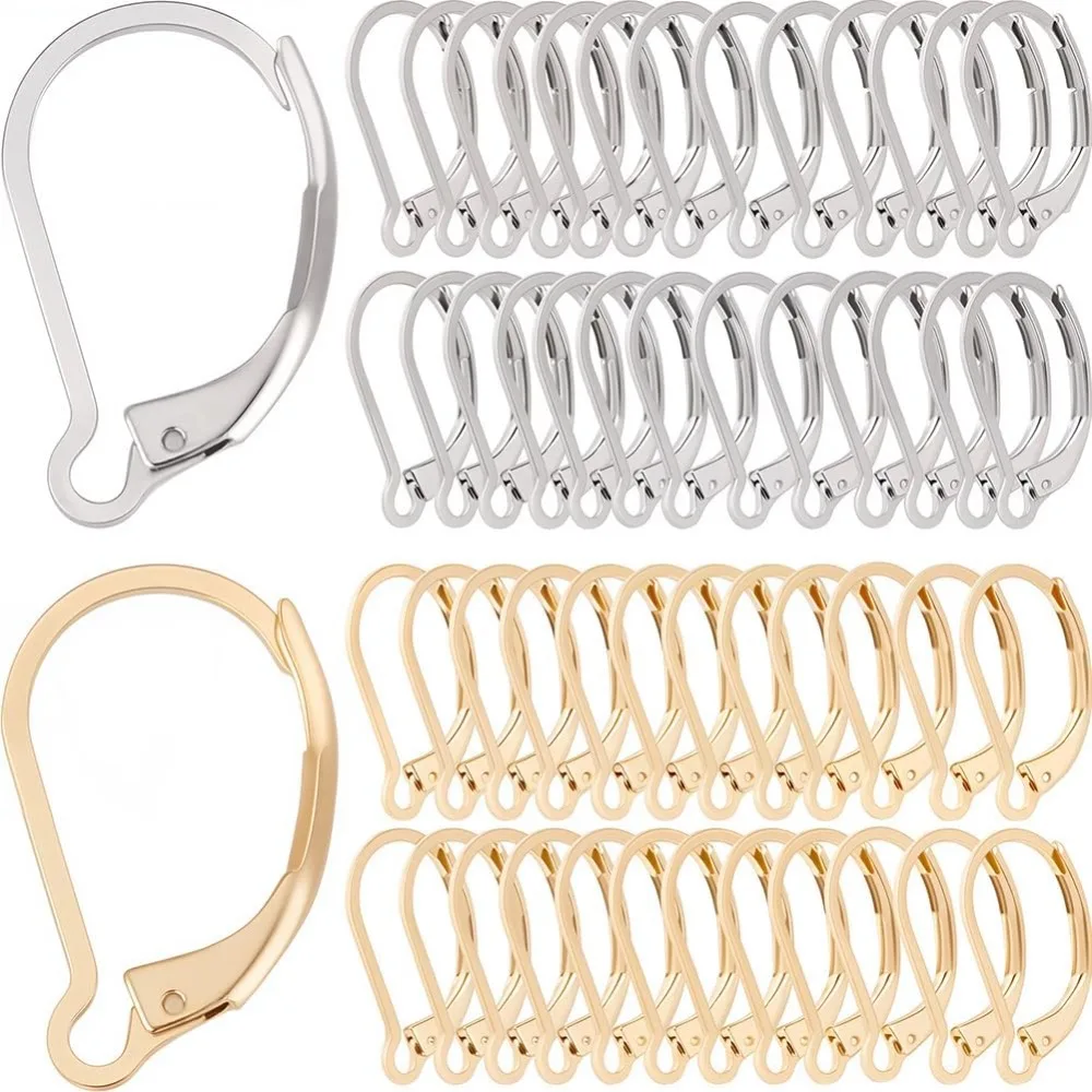 

100Pcs 24K Gold Plated Stainless Steel Earring Hooks Leverback Earring Findings French Ear Wires Earrings Clasps Lever Back kit