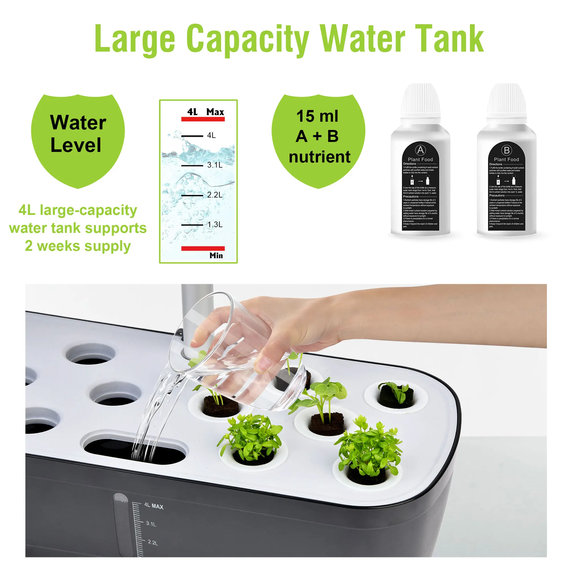 Indoor Hydroponic Garden Kit with LED Grow Light Automatic Plant System  for Vegetables Herbs Strawberries Quiet Water Pump
