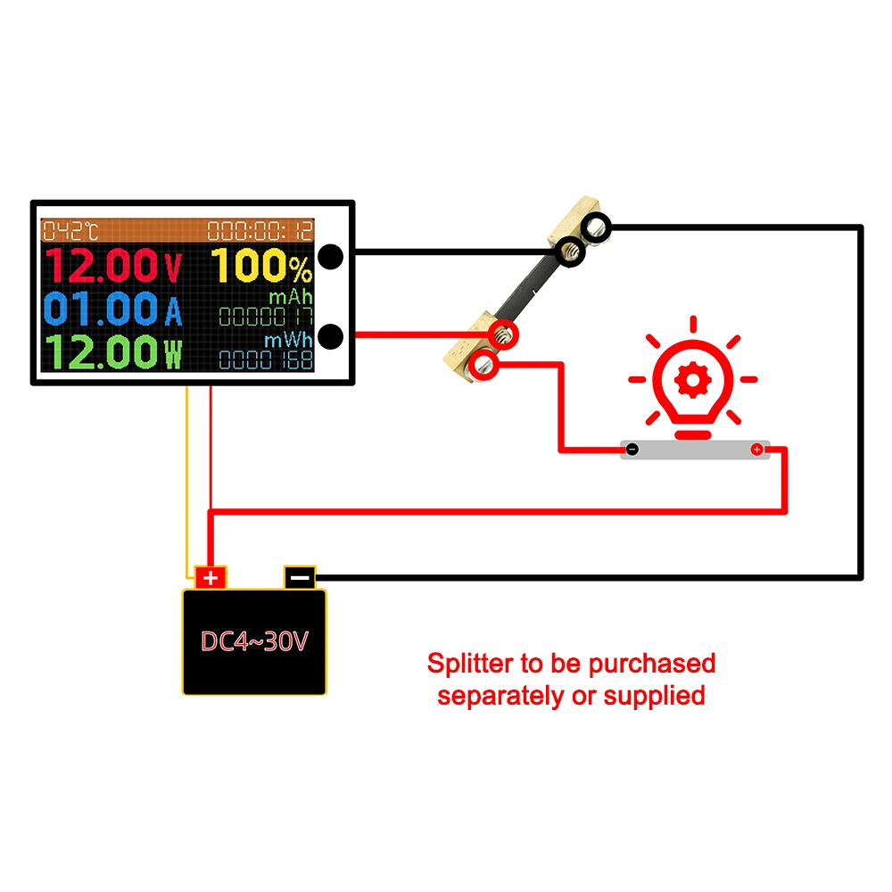 DC4-30V 10A 50A 100A Digital Power Energy Voltmètre Ampèremètre Tension souveraine h Température Mètre Électrique 8 en 1