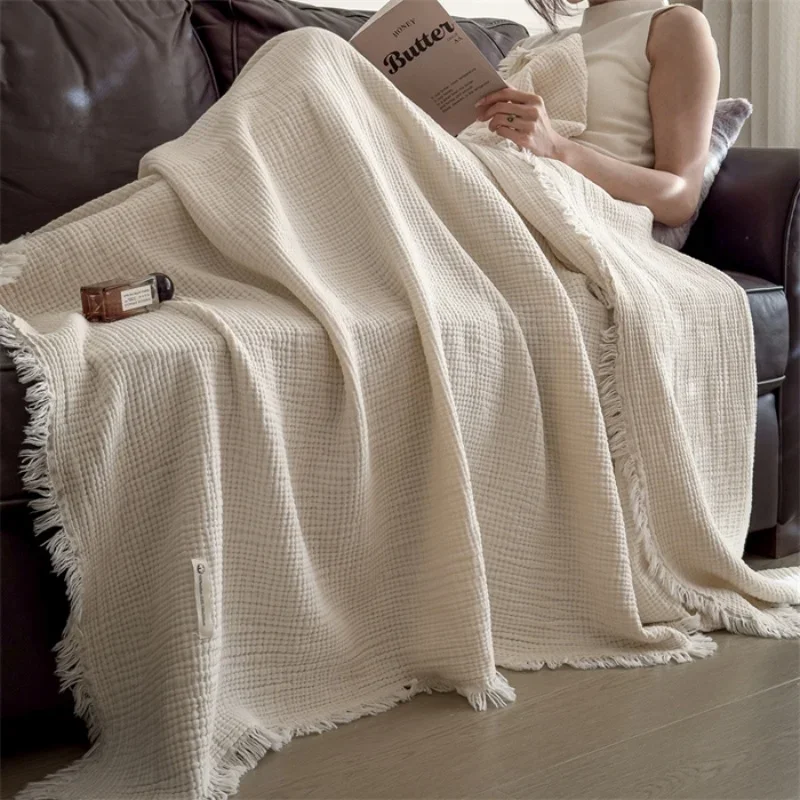 Soft Cotton Blankets Four Layers Gauze Sofa Cover Throw Blanket with Tassel Office Home Decorative Airplane All Season Drop Ship