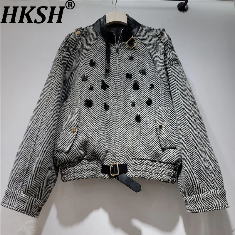 HKSH Women Jacket Ins Versatile Floral Embroidered Flares Design Stand Collar Patchwork Contrast Color Casual Loose Coat HK27490