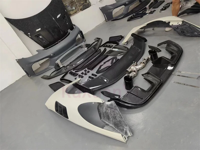 For Porsche 718 Boxster Upgrade GT4RS Style Dry Carbon Body Kit Front Bumper Rear Diffuser Exhaust Nozzle Hood Fender