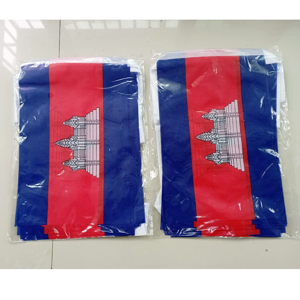 Xvggdg 14x21cm 20pcs/lot Cambodia Bunting Flags Cambodia String Flags Pennant Banner for Festival Party Decoration