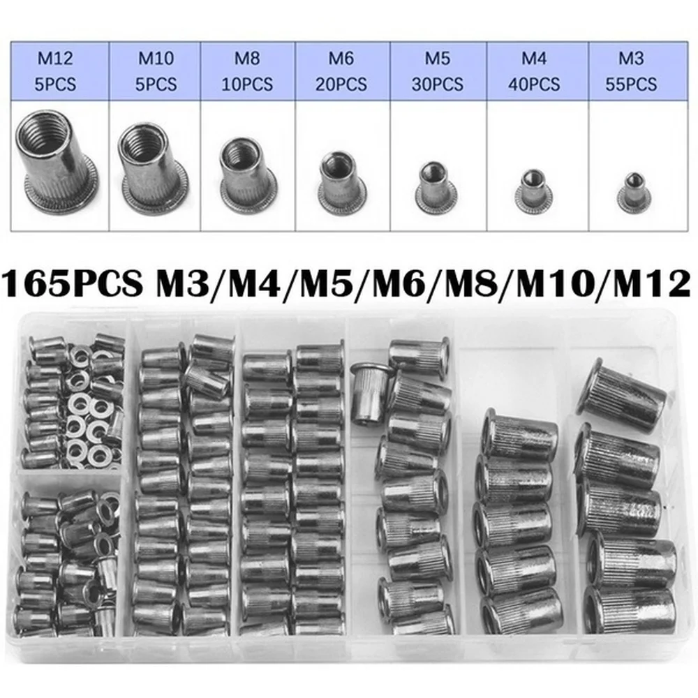 

Заклепки M3 разных размеров 165 шт., оригинальные алюминиевые заклепки с плоской головкой в пластиковой коробке
