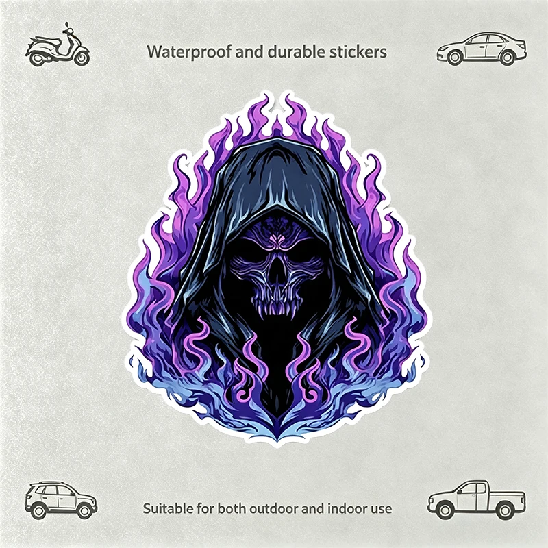 Car StickersWaterproof Durable Vinyl Stickers Purple Flame Skull Decal for Car Outdoor DecorationAuto Decor