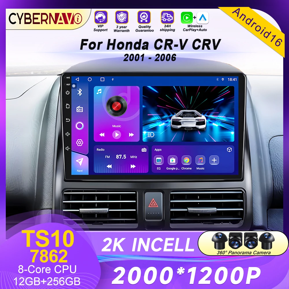 Android 16 For Honda CR-V CRV 2001 2002 2003 2004 2005 2006 Car Radio Multimedia Video Player Navigation GPS Head Unit