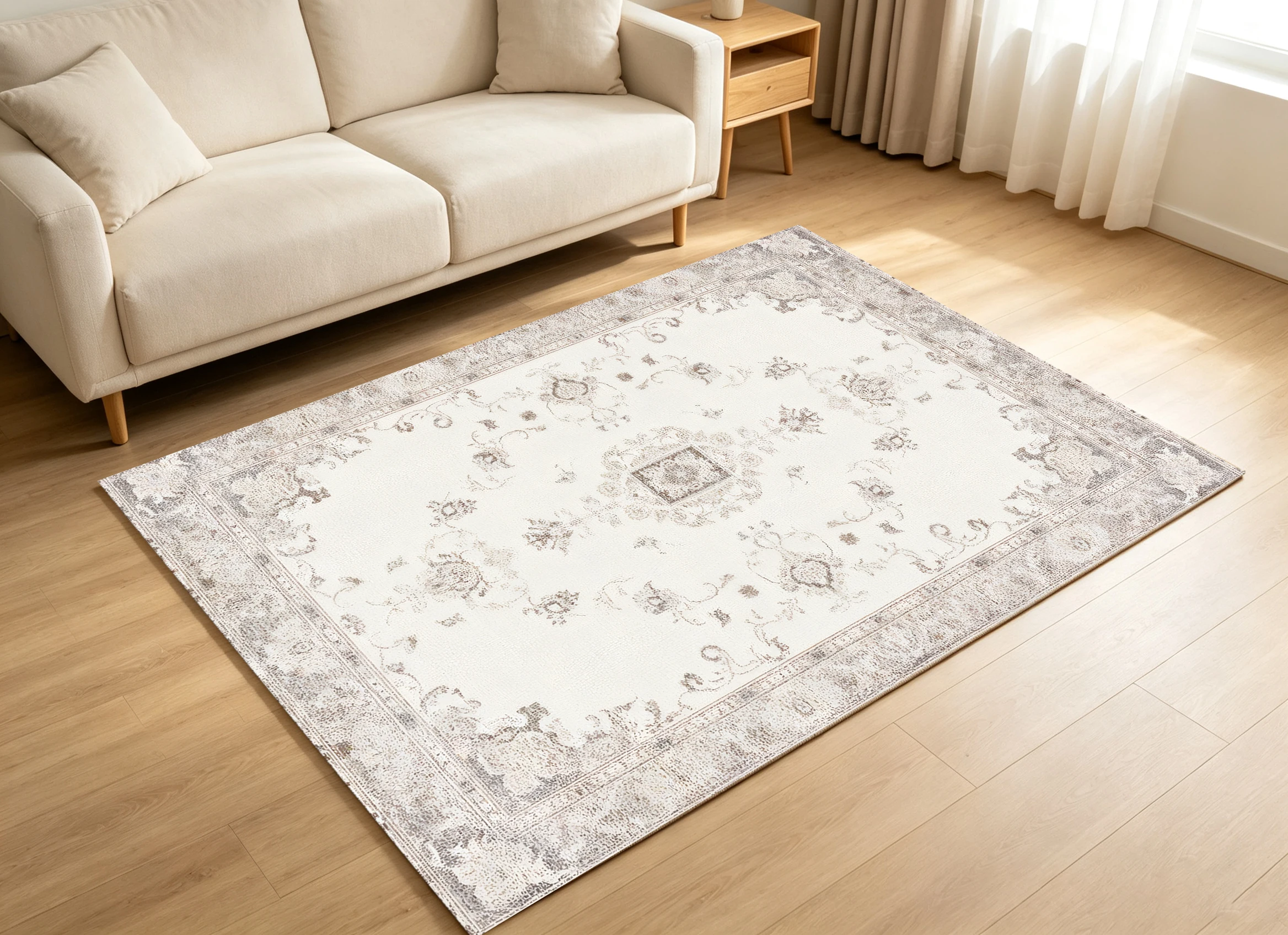 Alfombra Vintage de Terciopelo con Patrón Persa 2D, Color Gris Claro, Estilo Retro Europeo, Suave y Cómoda, Apta para Sala de Estar