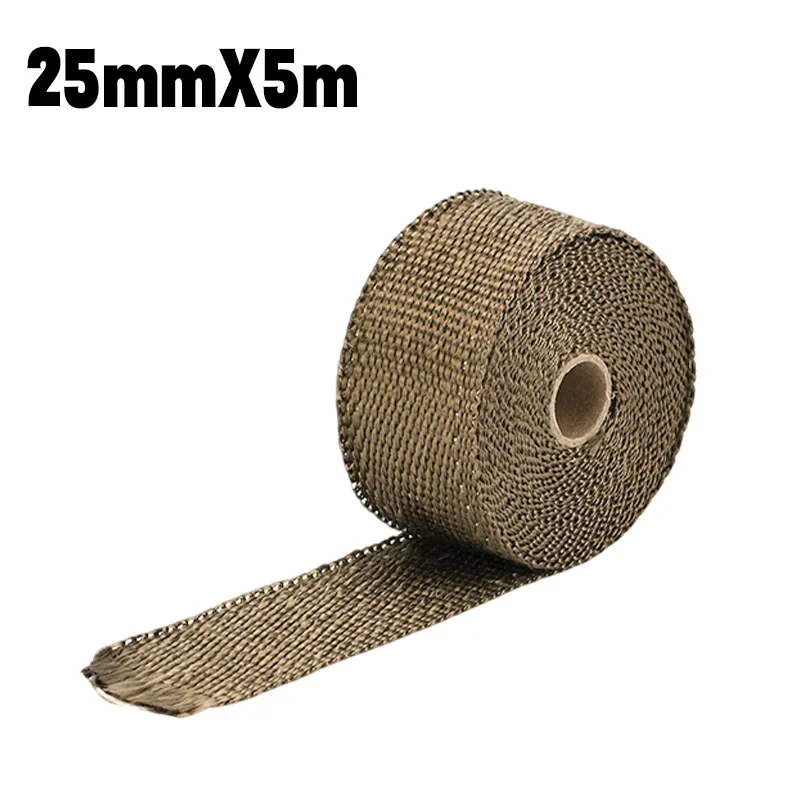 5m rol glasvezel hitteschild motorfiets glasvezel hitteschild tape uitlaat thermische tape hoge temperatuur met roestvrijstalen banden