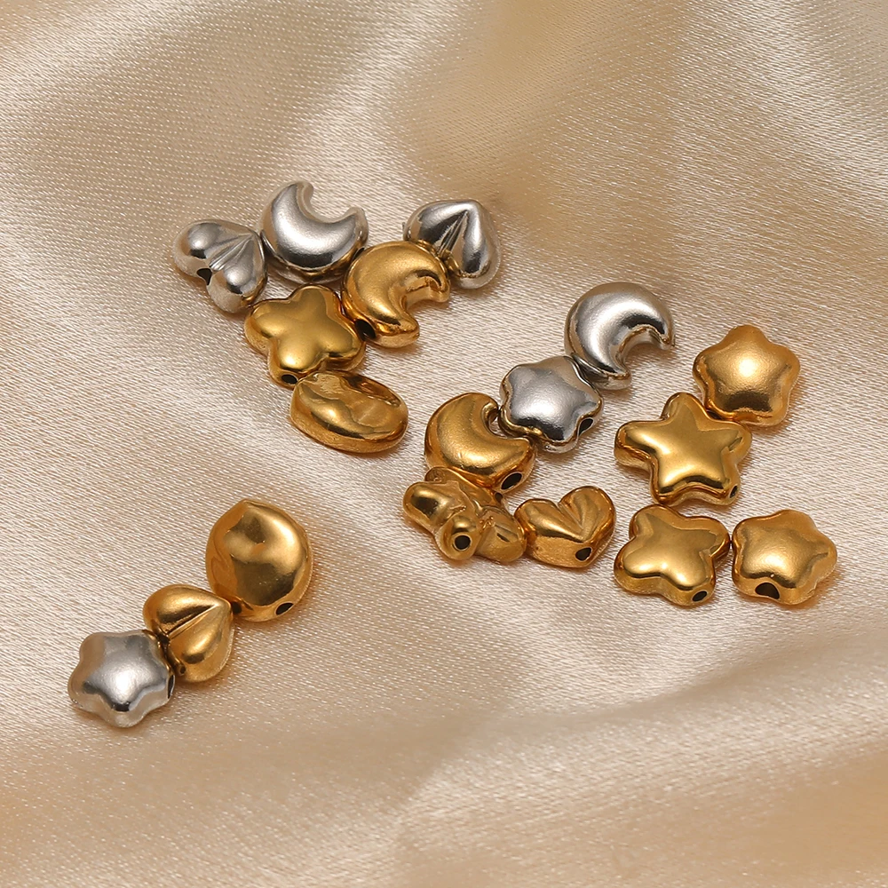 10 Stück Edelstahl-Perlen in Herz- und Sternform, lose Abstandshalter-Perlen für die Herstellung von Schmuck, Halsketten, Armbändern und anderen Schmuckzubehörteilen – Großhandel. – Detail 5