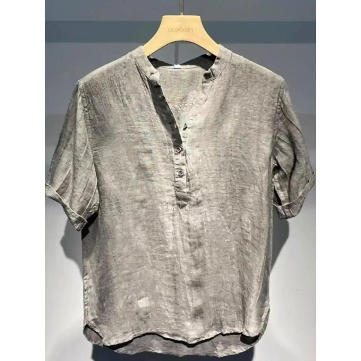 قميص رجالي من الكتان والقطن بتصميم ياباني عتيق، خفيف الوزن، قابل للتنفس، فضفاض، مناسب للصيف، بأكمام قصيرة، مثالي للعمل أو الم...