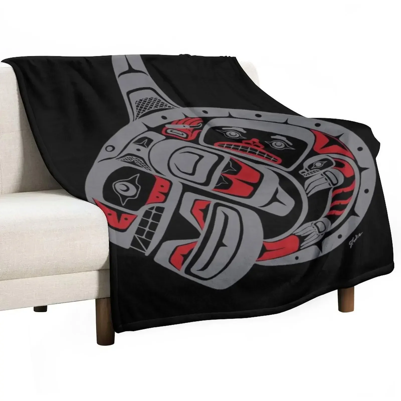 BLACKFISH - PNW native, Tlingit style orca killer whale GRAY Throw Blanket Blankets For Baby Picnic Camping Blankets