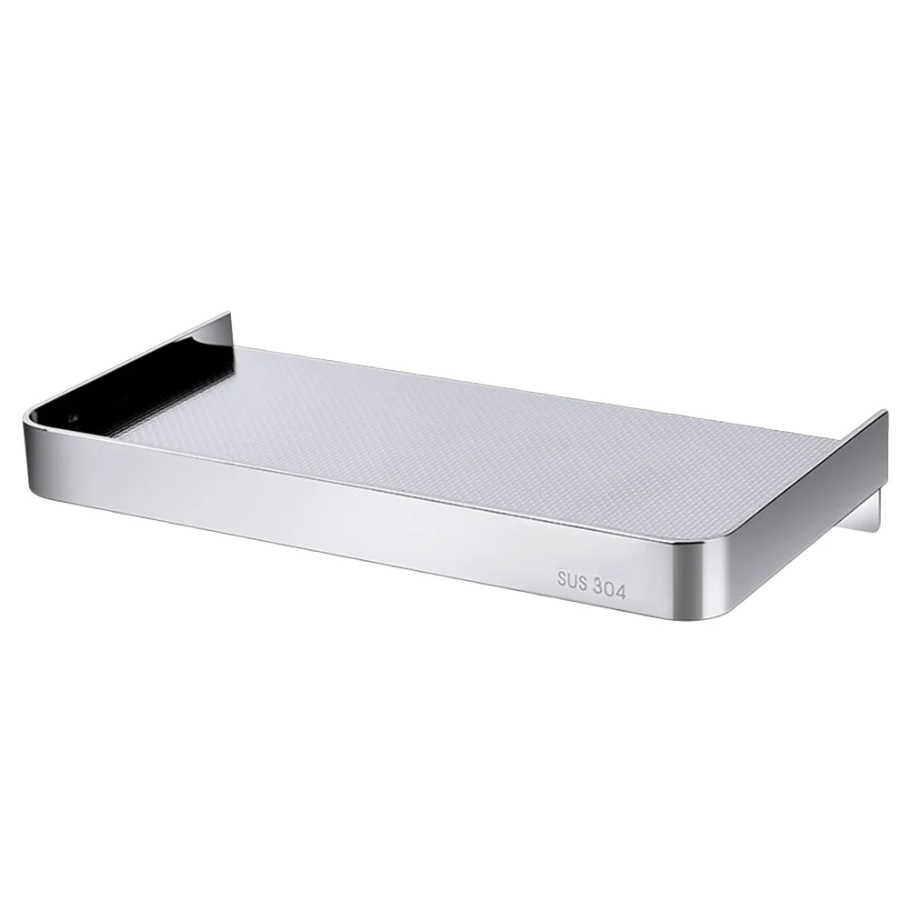 

Bathroom Shelves with Wire Storage Basket Shelf Wall Mount Mounted Phone Holder Stainless Silver Steel