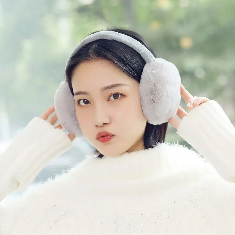 Winter Warm Ear Muffs Girl Fluffy Fold Burger Shape Children Headphone Earmuffs Soft Cashmere Solid Cute Warmer Fake Fur Earlap