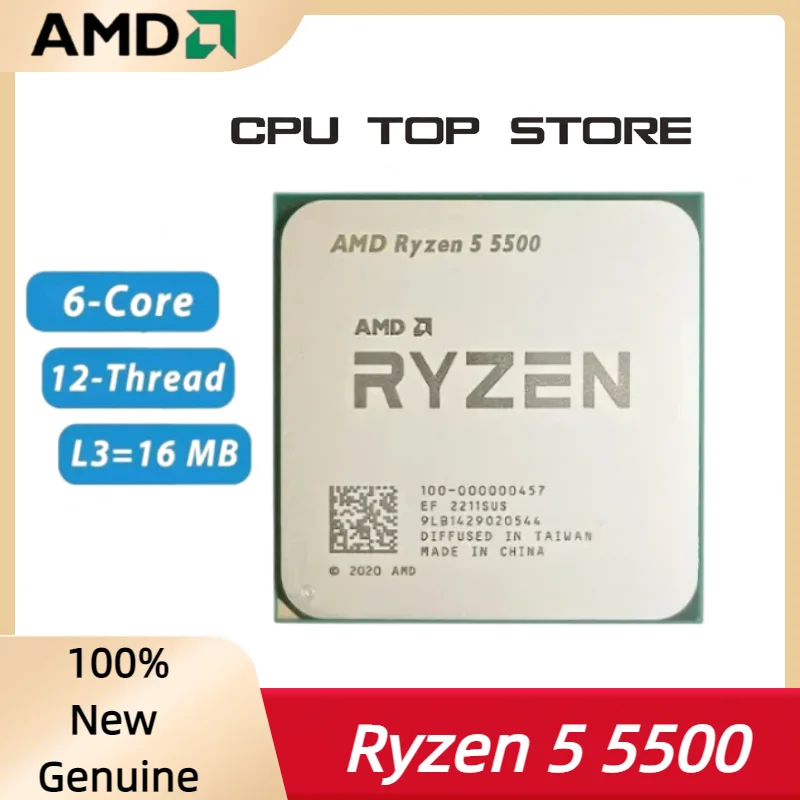 

AMD R5 5500 CPU Processor Ryzen 5 5500 Six-Core Twelve-Thread 4.2 GHz 65W TDP L3=16M Socket AM4 but without cooler