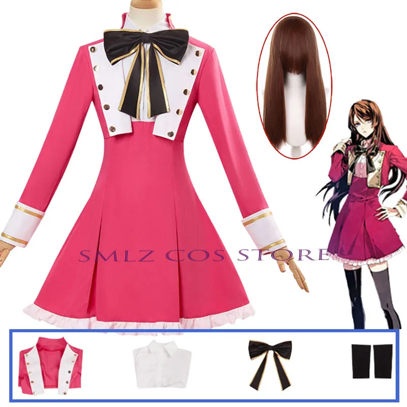 

Yoshido Yururi‌ Cosplay Anime Variable Baricade Costume Woman Pink Dress JK Uniform Wig Set Party Role Play Outfit Suit Wig