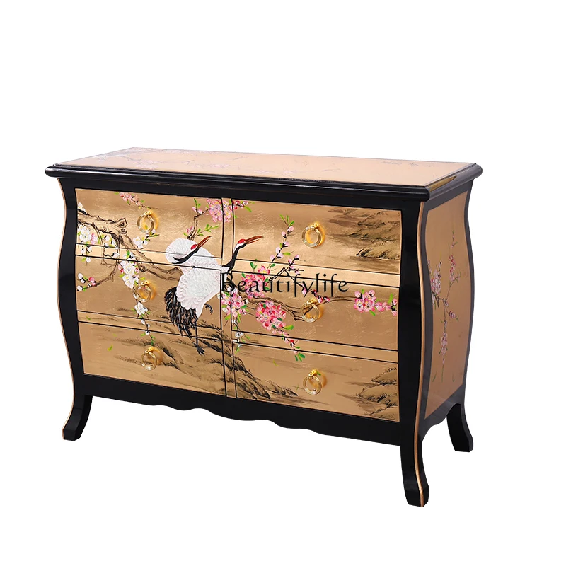 

American villa solid wood hand-painted edge bucket cabinet new Chinese classical entry decorative locker