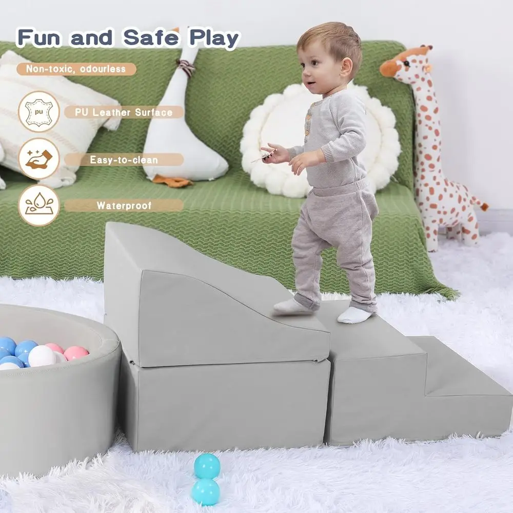 4-teilige Kletterblöcke für Kleinkinder aus PU-Leder mit Bällebad – Schaumstoff-Spielset für den Innenbereich für Kinder