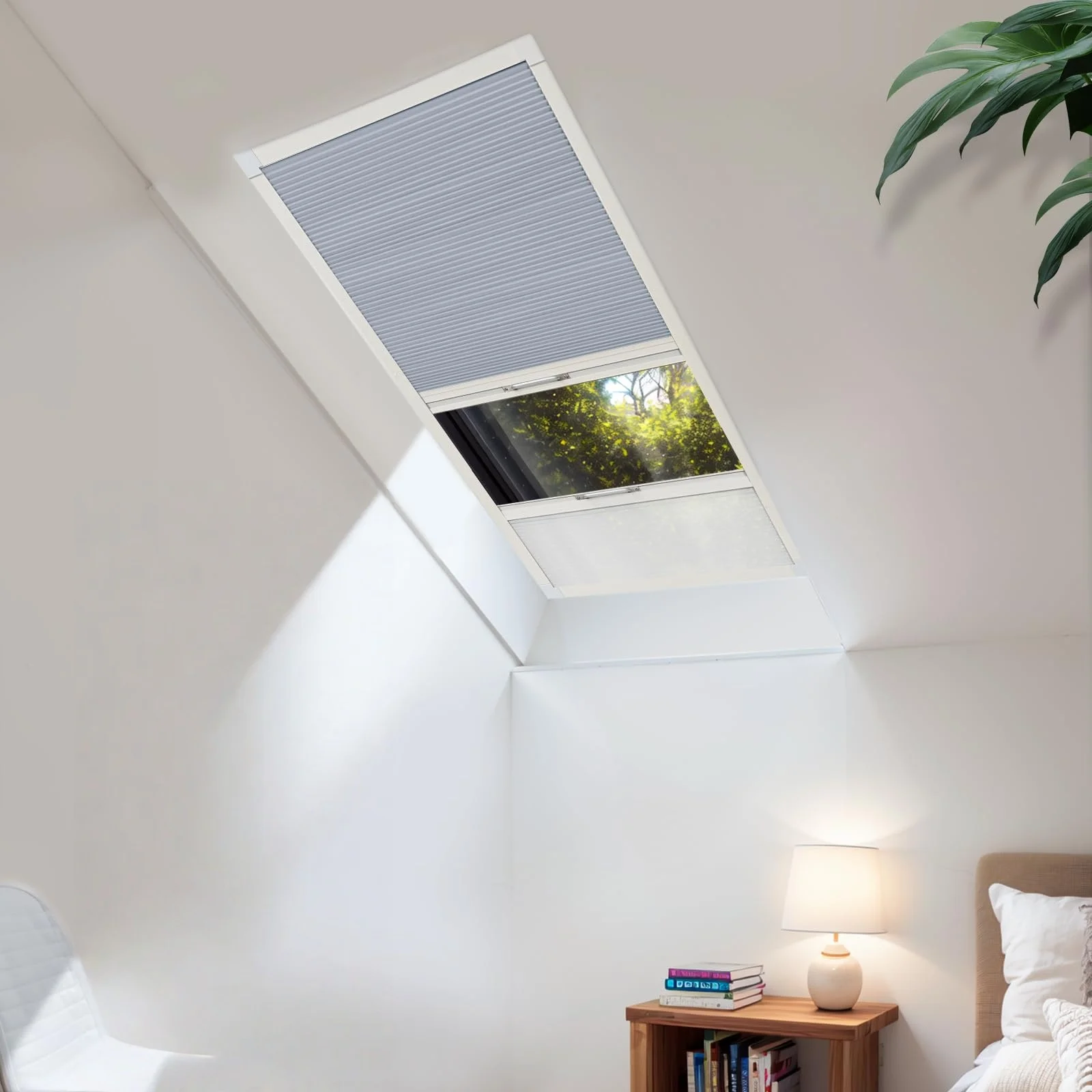 

Motorized Skylight Cellular Shades Roof Window Blinds Honeycomb Shades Sunblock Built-in Aluminum Foil