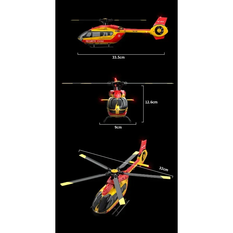 Hélicoptère RC C190 1:30 H145 2.4G 6CH, gyroscope à 6 axes, localisation du flux optique, maintien d'altitude, sans mouche, jouet d'extérieur pour enfants et adultes