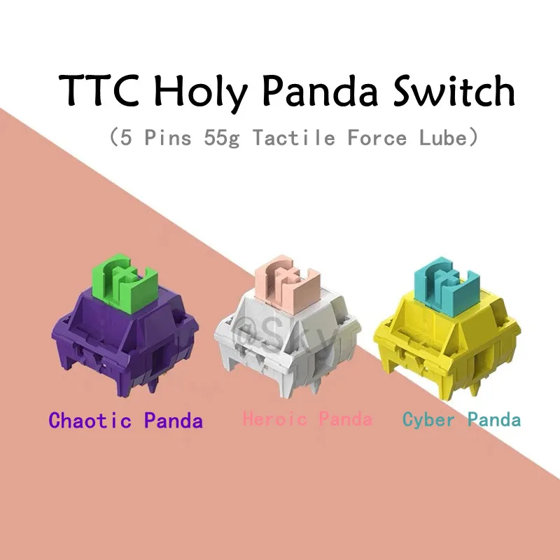 TTC Holy Panda Switch for Mechanical Keyboard 5 Pins 55g Tactile Force Lube Gold Plate Spring Pink Cyberpunk Chaos Yellow Purple