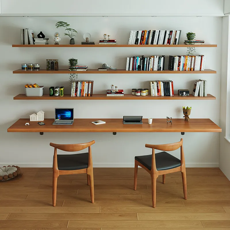 Nordic Solid Wood Desk with Bookshelf Modern Design Floating Wall Mounted Computer Desk Bedroom Study Furniture مكتب عائم FYFD view 4