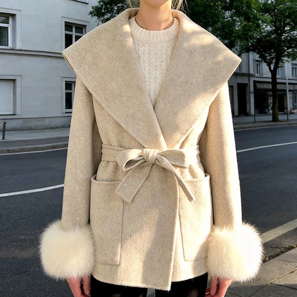 

Women's Woolen Coat Real Fur New Coats and Jackets Luxury New Products Korean Climate Many Outer Jacket with Fur for Women