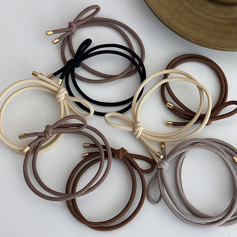 

30PCS Milk Coffee Series Girls' Knotted Hair Ties Plain Gold Beads Ends Rubber Elastic Bow Hair Bands Scrunchies Ponytail Holder