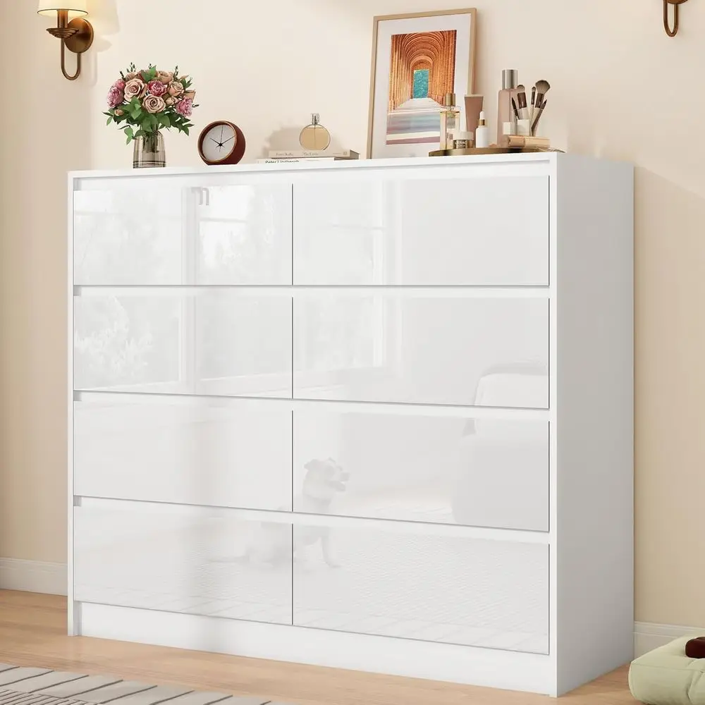 

High Gloss Wooden Storage Chest for Bedroom and Living Room, White, Large Capacity