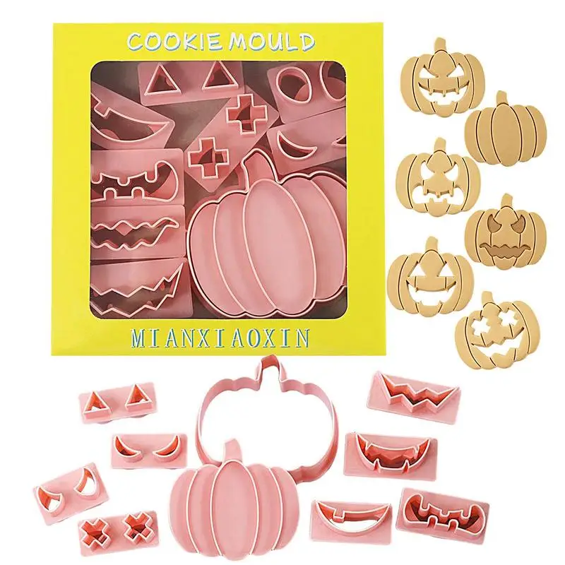 10pcs/set Halloween Cookie Cutters Pumpkin Expressions Cookie Mold Pack Of 10 Biscuit Cutters Food-Grade Stamps For Party Baking