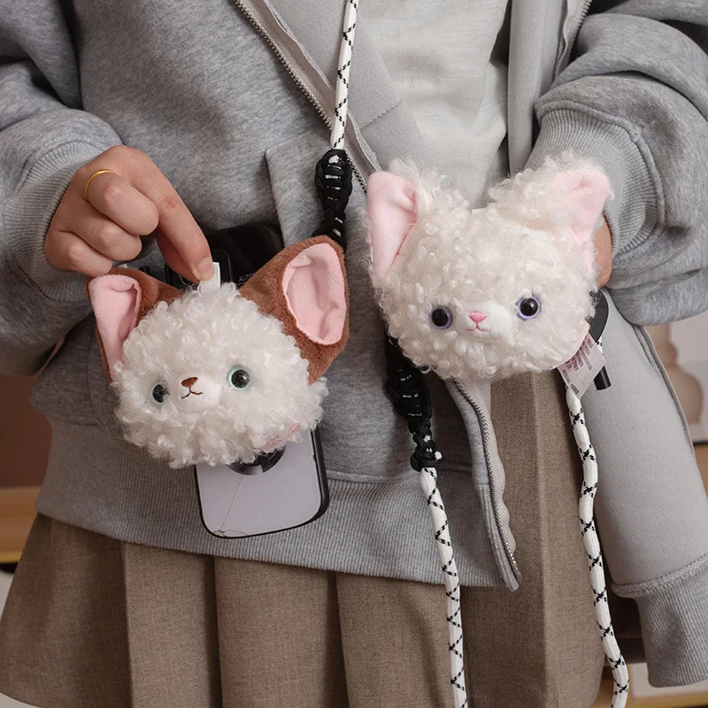 Monedero de gato alemán relleno de felpa, Clip trasero para teléfono móvil, bolso bonito, decoración cruzada Diagonal, muñeca pequeña