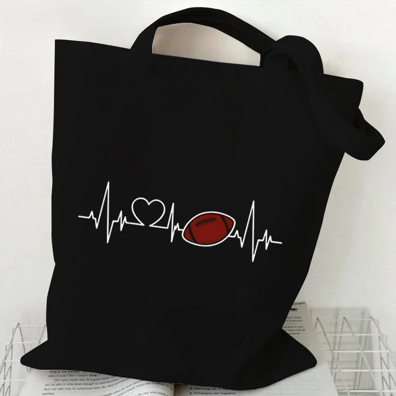Minimalist Heartbeat Canvas Bag Tote Bag Shoulder Handbag Gymnast Dancer Gift Reusable Grocery Handbag for Daily Use Black